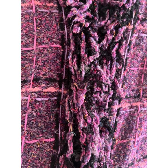 Susan Bristol Afghan Cardigan Jacket Purple Pink Plaid w Fringe Collar Small JL - Picture 4 of 8